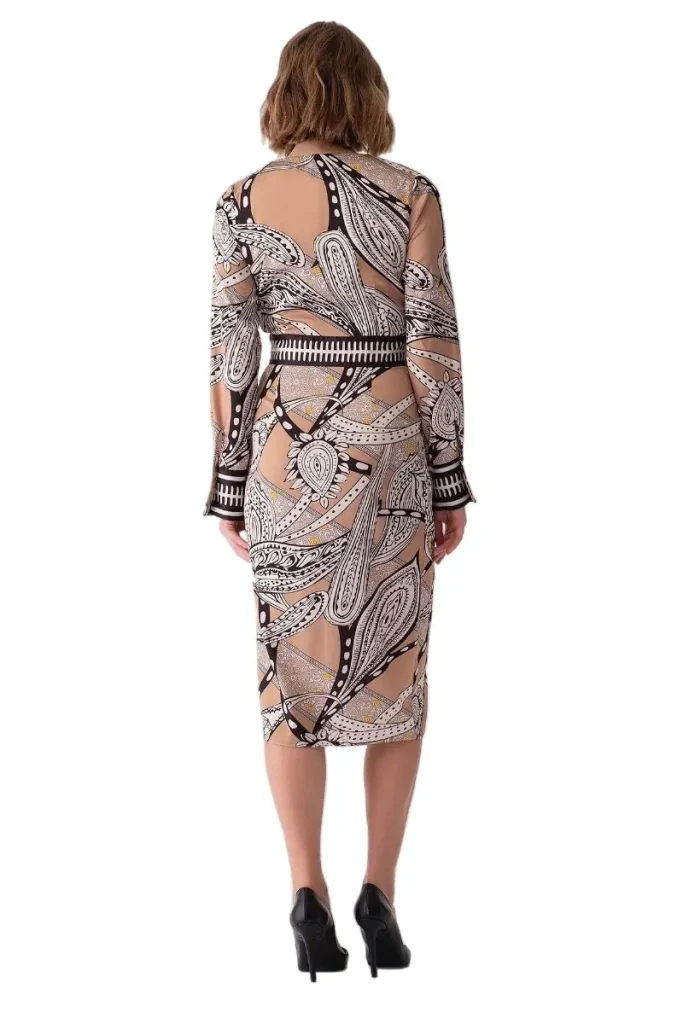 MOTRATi Elena gold patterned dress – elegant gold dress with luxurious pattern design, perfect for formal occasions, evening galas, and upscale events