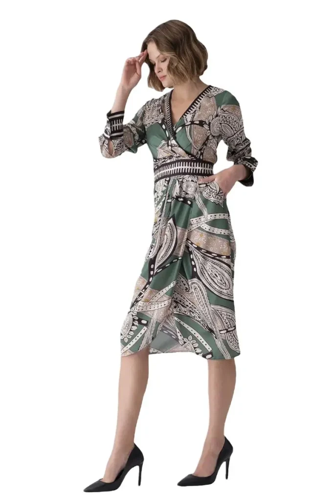 MOTRATi Elegant Printed Midi Dress with Long Sleeves - Formal Occasion Wear - Motrati