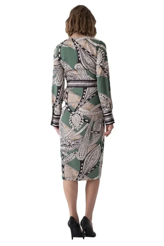 MOTRATi Elena green patterned dress – chic green dress with unique pattern design, perfect for stylish daytime events and semi-formal gatherings