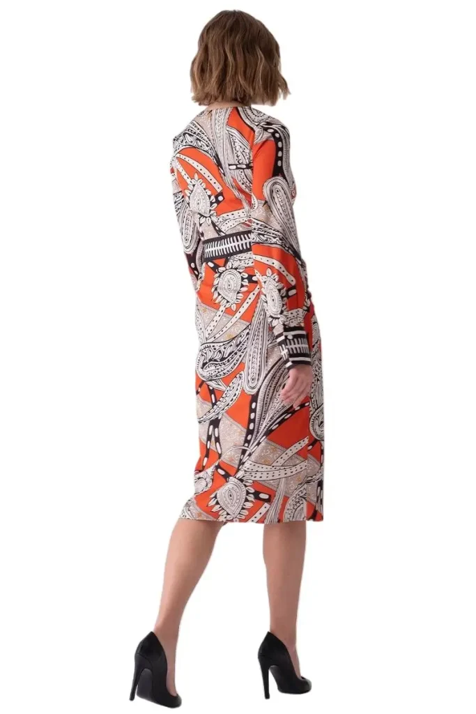 MOTRATi Elena orange patterned dress – vibrant, stylish dress with intricate orange pattern, ideal for spring and summer events or casual chic outings