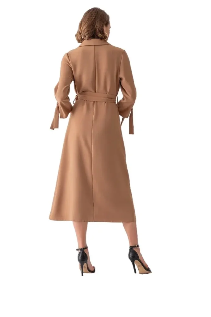 MOTRATi Emily camel button-up dress – chic camel-colored button-up dress, ideal for professional office wear, business casual, or daytime outings