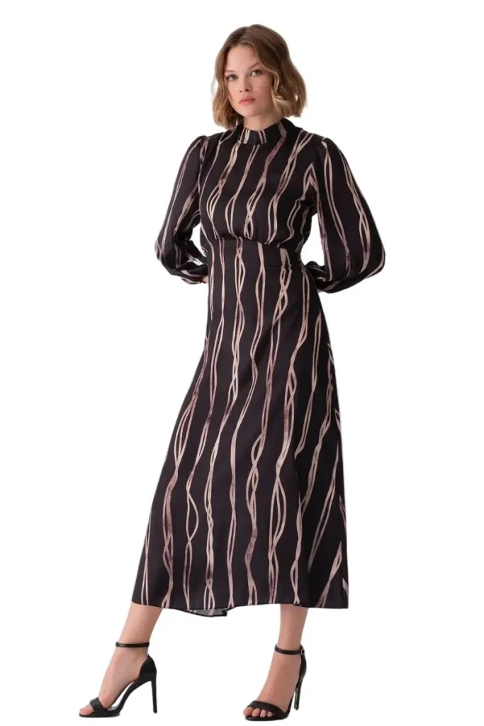Federica Elegant Empire Waist Maxi Dress with Botanical Print and Back Tie Closure - Motrati