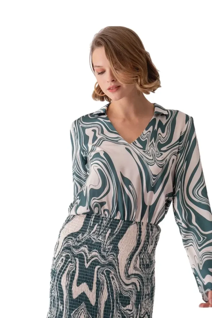 MOTRATi Liana green print dress – stylish green dress with intricate print design, perfect for casual chic outings and daytime events