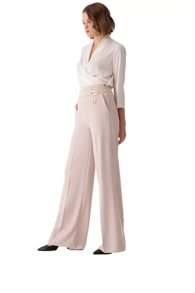 MOTRATi Mia wide-leg sand pants – chic, high-waisted wide-leg trousers in a neutral sand color, perfect for casual chic or professional wear.