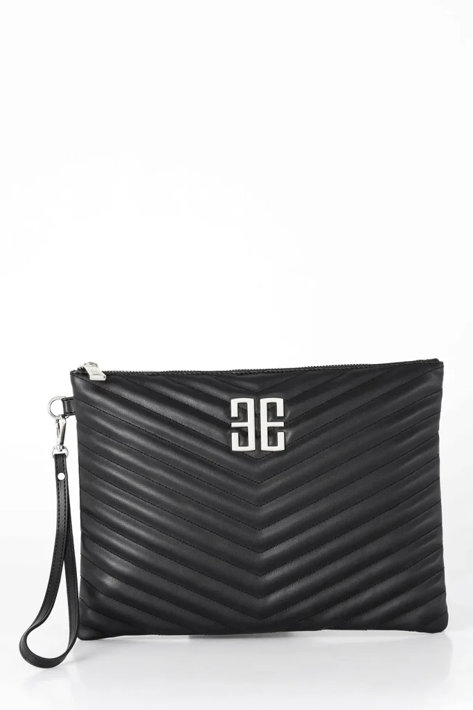 MOTRATi Elegant Black Faux Leather Bag with V-Stitching Detail and Hand Holder - Motrati
