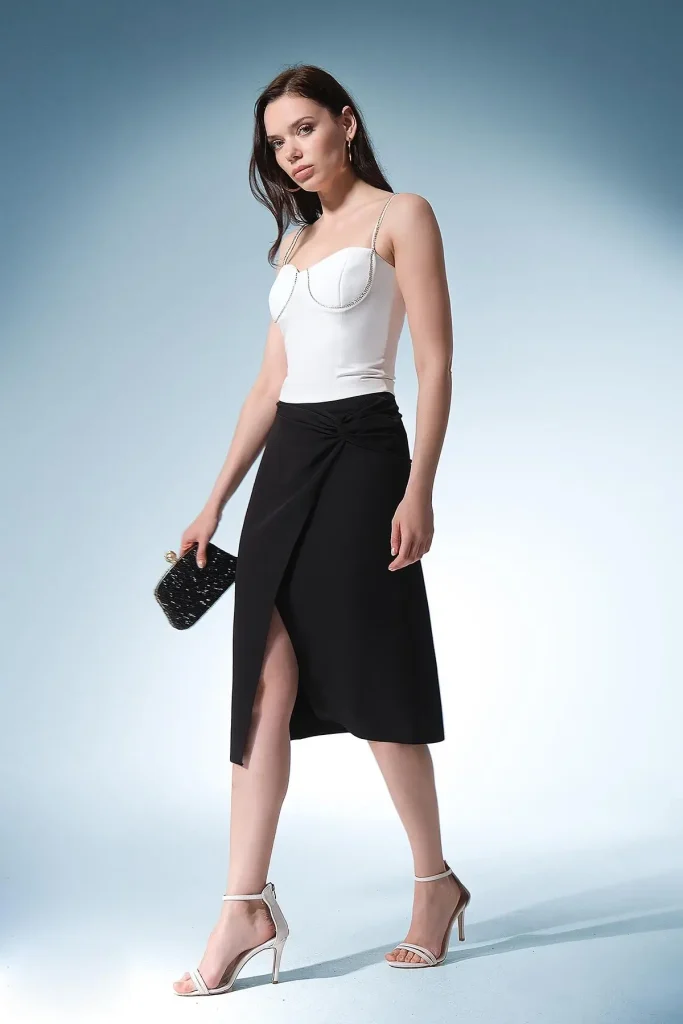 Black skirt with front slit for everyday and workwear