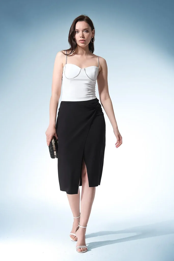 Black skirt with front slit for everyday and workwear