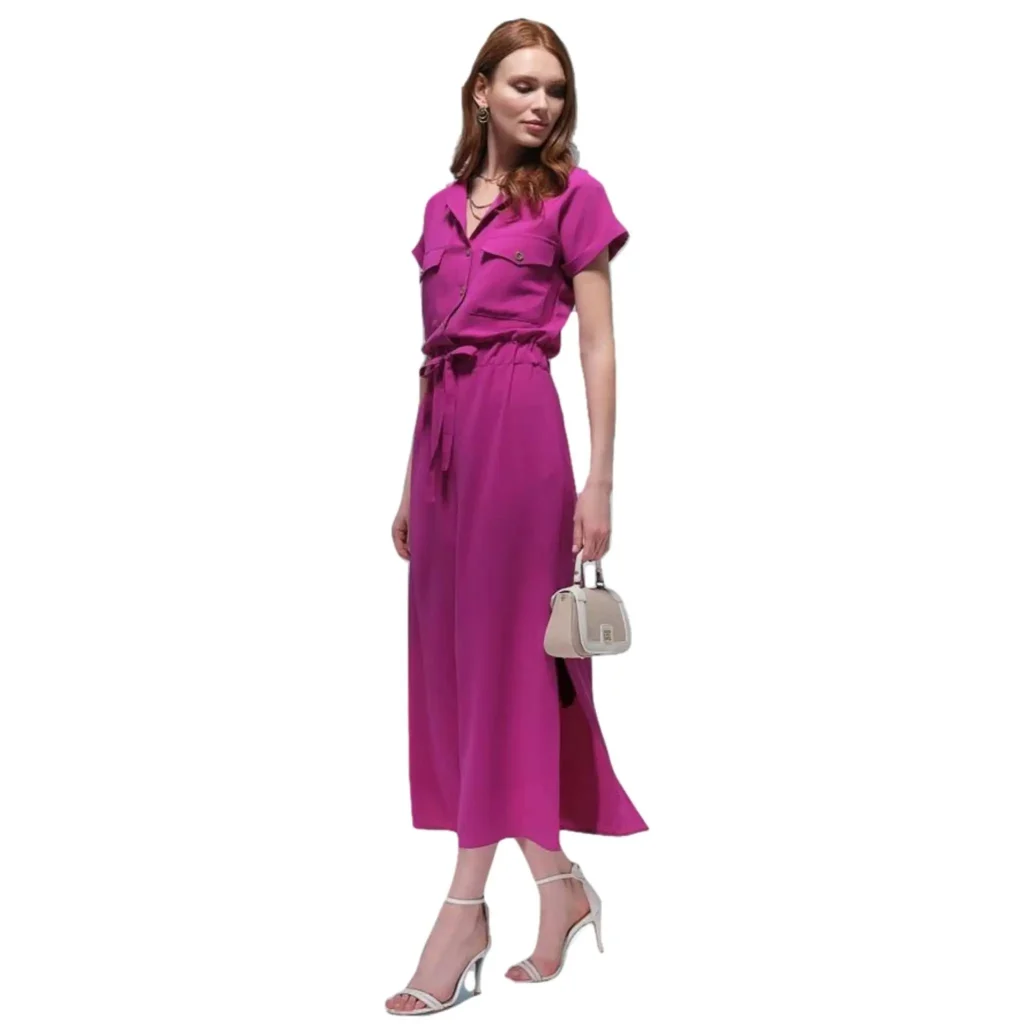 Vicenza fuchsia maxi dress with collar – vibrant and sophisticated dress, perfect for formal events, garden parties, and chic evening occasions
