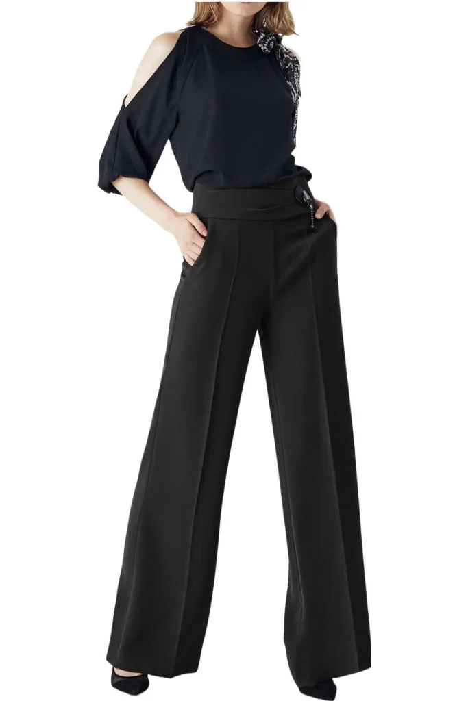 Azurra Wide Leg Pants with Gold Accents - Elegant & Sophisticated - Motrati