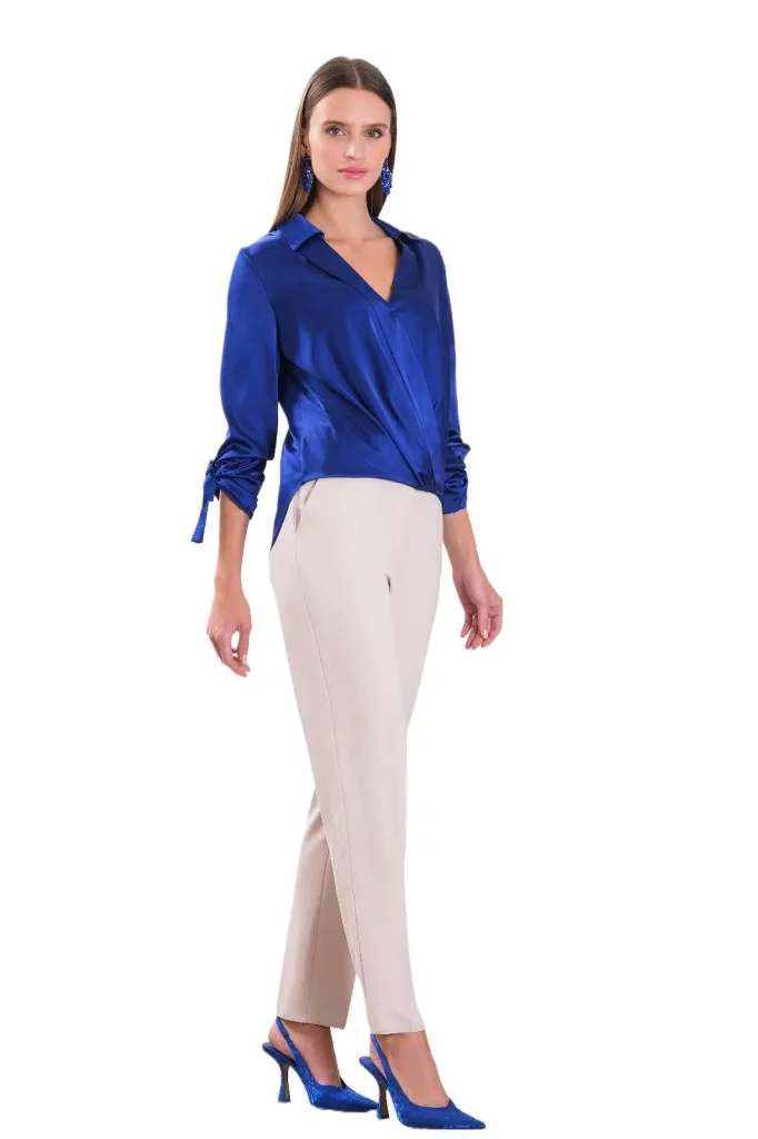 Alba comfortable satin royal blue blouse – luxurious and stylish blouse, perfect for both professional and evening wear, offering a smooth satin finish and elegant fit