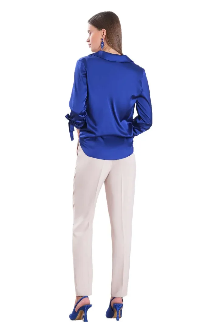 Alba comfortable satin royal blue collared blouse – elegant and chic blouse, perfect for professional or evening wear, offering a luxurious satin feel and sophisticated style