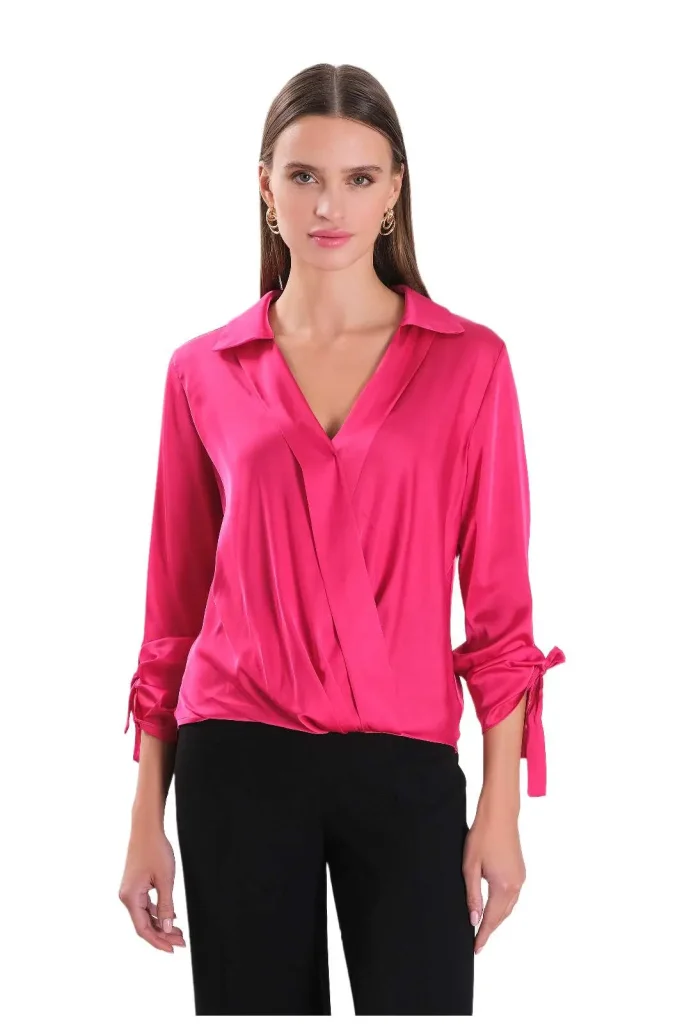 Alba satin fuchsia long-sleeve blouse – classy and elegant satin blouse, perfect for formal occasions or professional wear, offering a smooth finish and sophisticated style