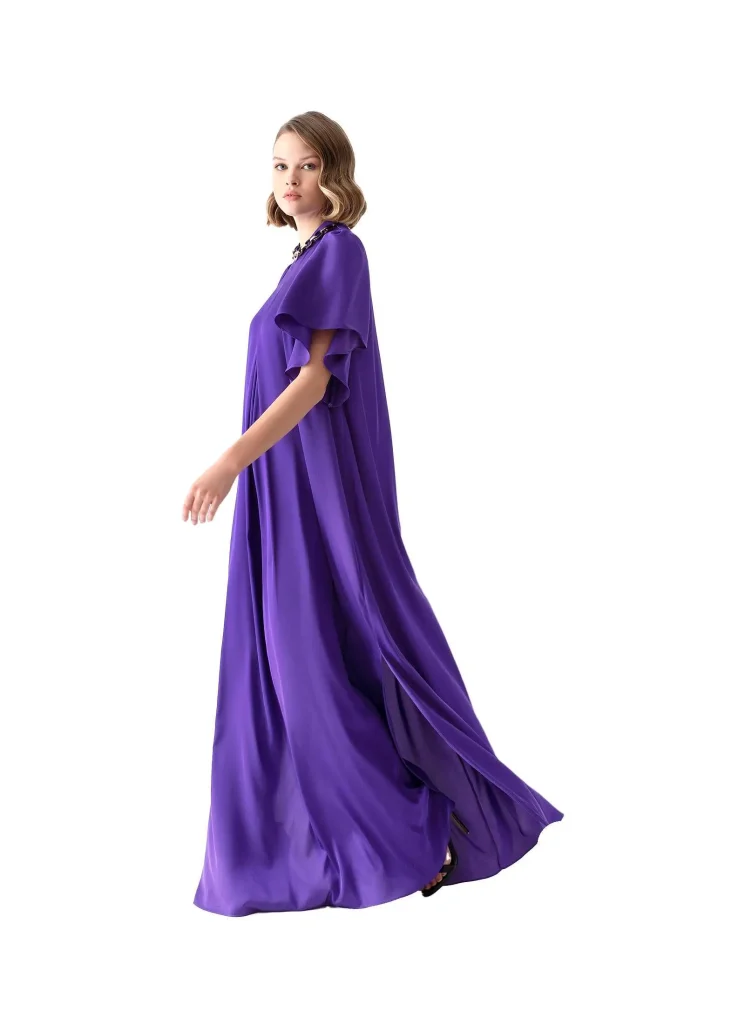 Bianca Opulent Maxi Dress with Jewelry Neckline and Butterfly Sleeves - Motrati