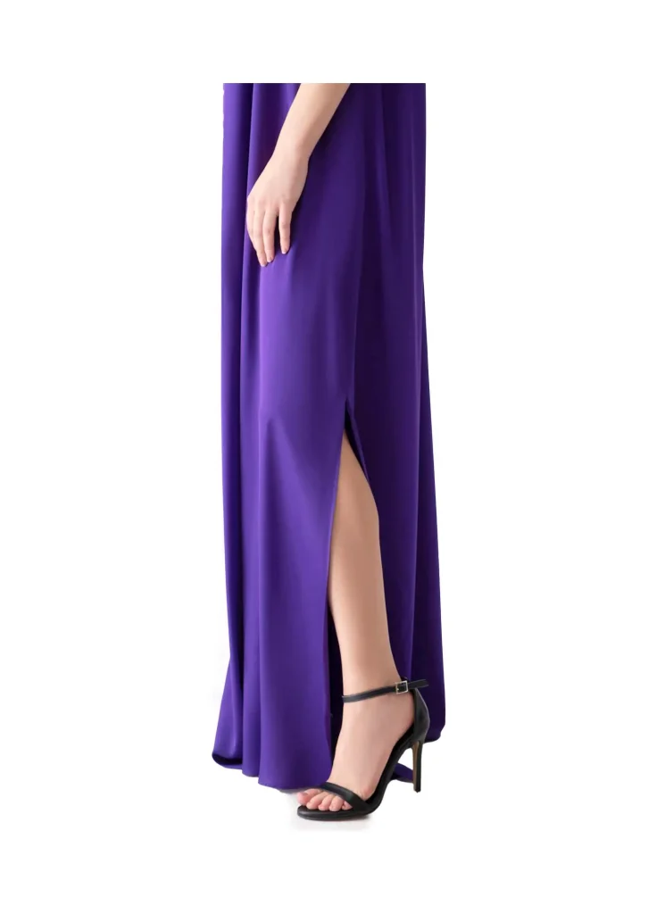 Bianca purple maxi dress with slit – elegant and glamorous dress, perfect for formal events, evening wear, or weddings, featuring a flattering fit and chic slit detail