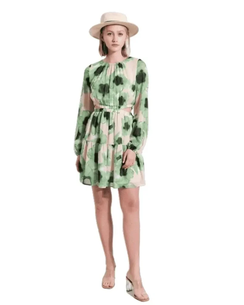 Cesara green flower print dress – stylish and feminine dress with vibrant floral design, perfect for spring and summer events, offering a comfortable and chic fit