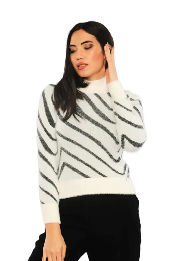 Clodia Zebra Print Plush Sweater - Black White Animal Print - Motrati