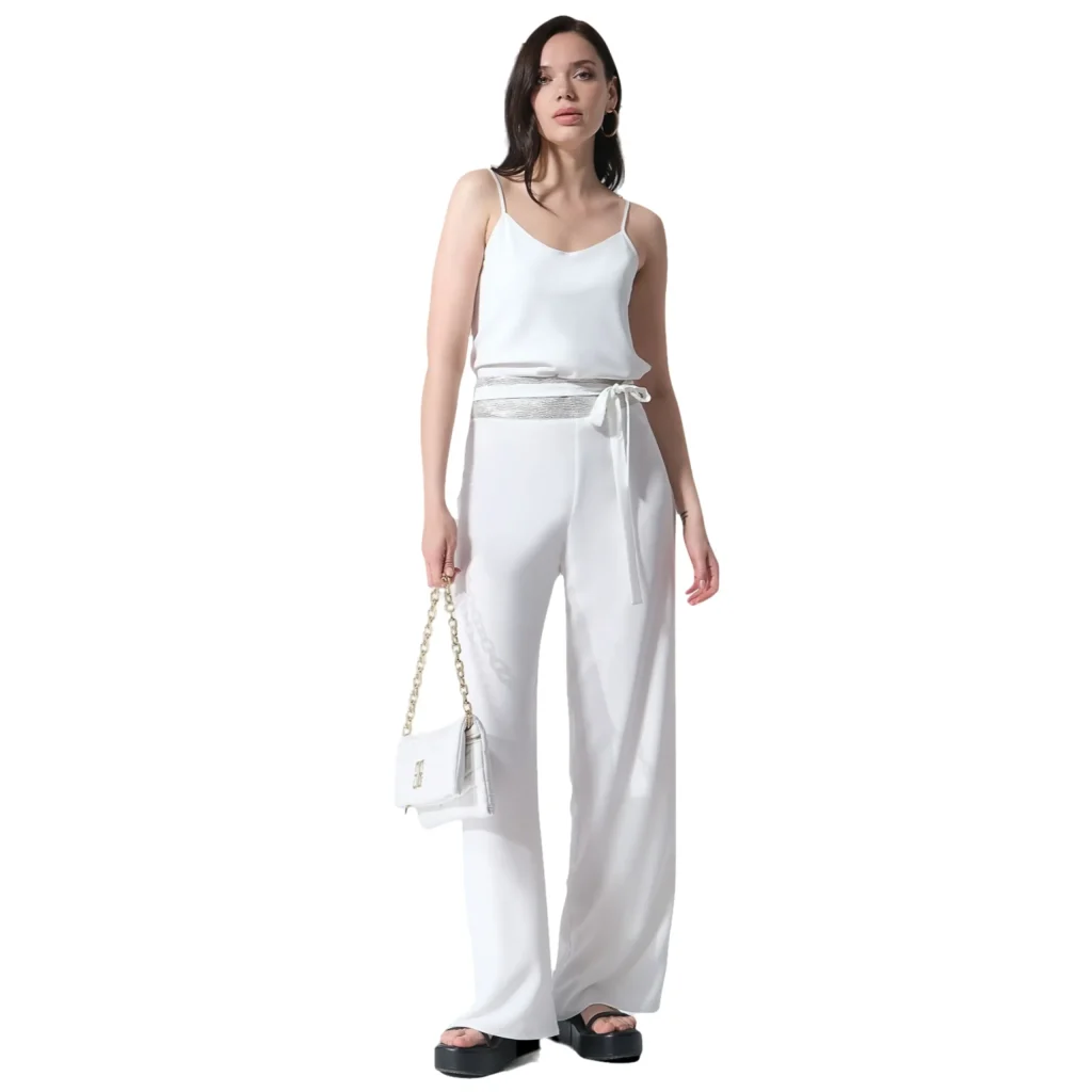 Dalila Chiffon Wide Leg Pants - White Wide Leg Trousers - Motrati