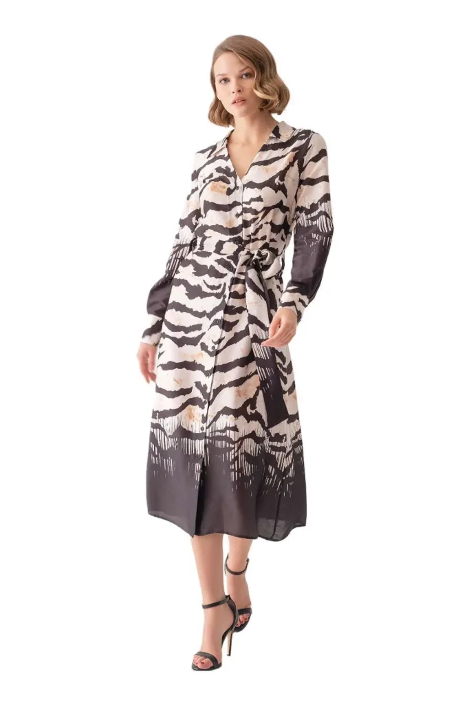 Donella Women's Zebra Print Button Up Shirt Dress with Pockets - Motrati