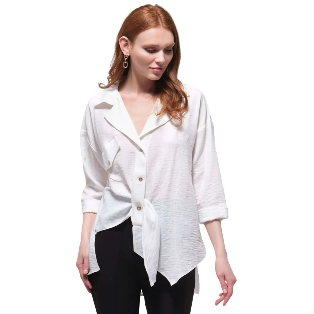 Drusilla Linen Asymmetric Blouse - White Linen Top - Motrati