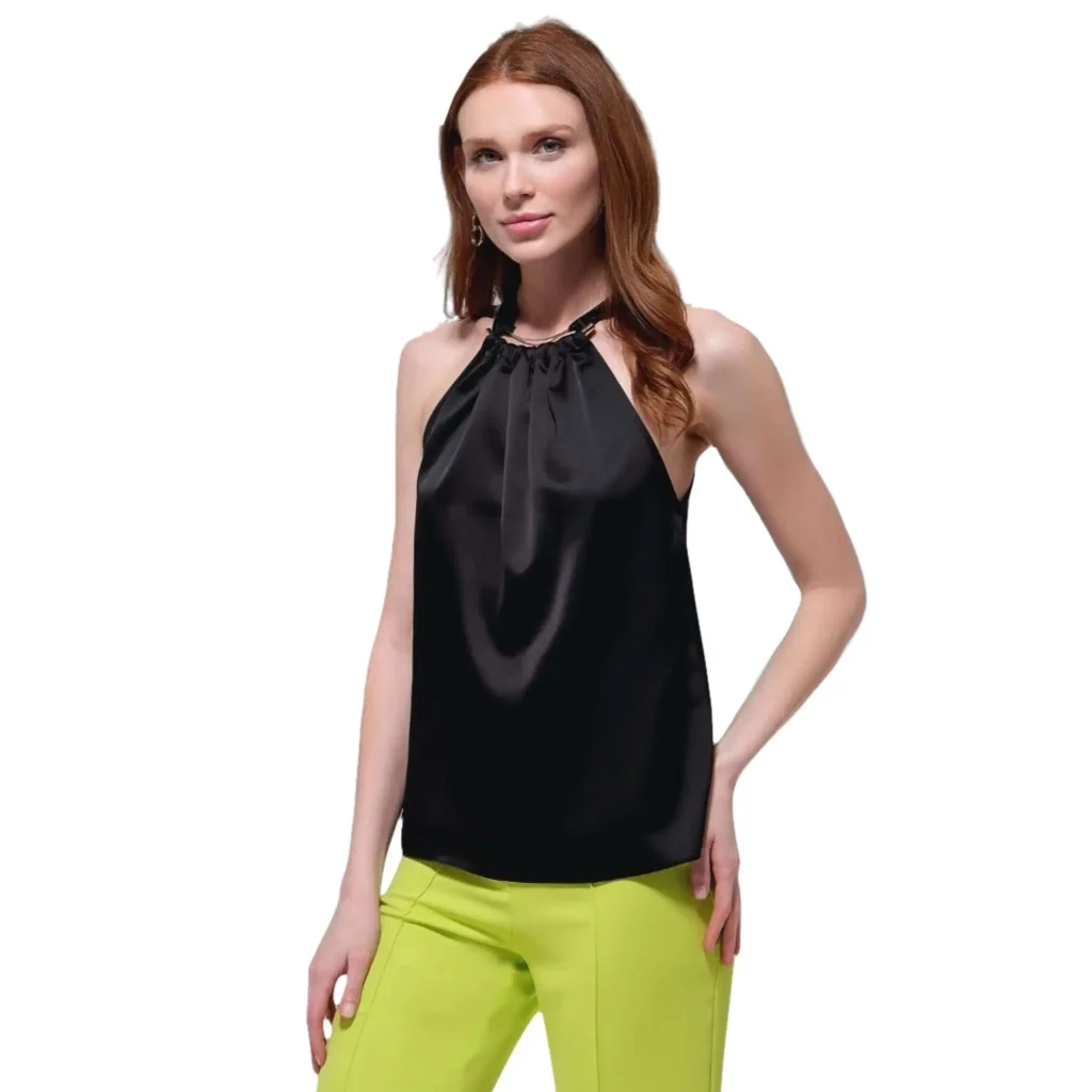 Gretta White High Neck Sleeveless Party Top - Elegant white high-neck sleeveless top with gathered detail, perfect for stylish parties and formal events.