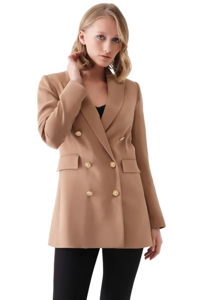 MOTRATi Lorenza camel jacket – elegant camel-colored tailored jacket, ideal for office wear and professional chic