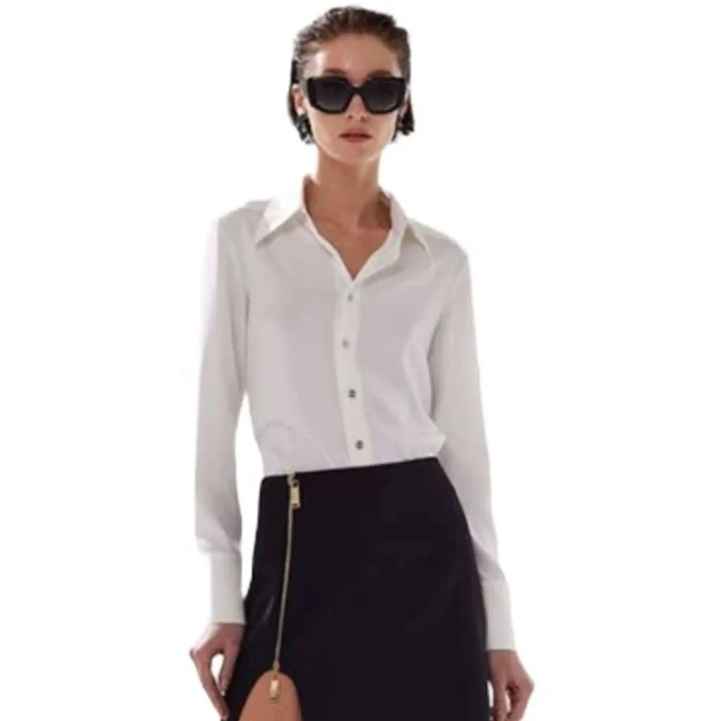 Luisa Satin Collared Shirt - Gold Button Professional Shirt - Motrati