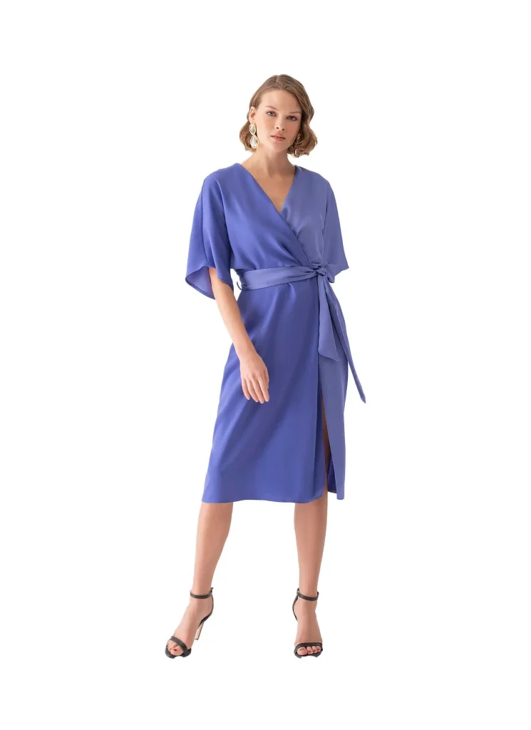 Marta wrap blue dress – chic and stylish wrap dress, perfect for casual outings, evening events, or office wear, offering a flattering fit and vibrant blue color