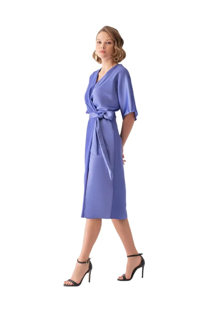 Marta Elegant Sheath Kimono Dress with Oversized Sleeves and Side Slit - Motrati