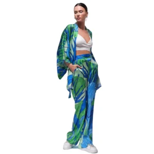 Olimpia Floral Satin Pants - Wide Leg Resort Trousers - Motrati
