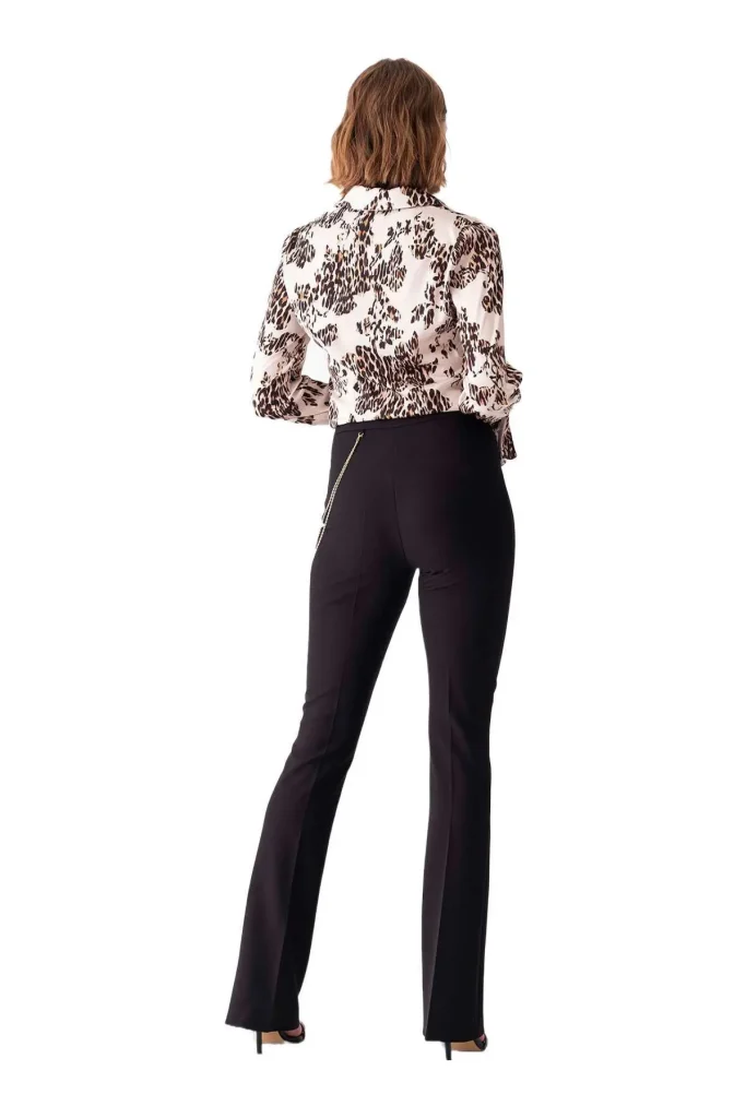 Stelli black stretchy comfortable flare pants with zipper detail, perfect for office or casual wear.