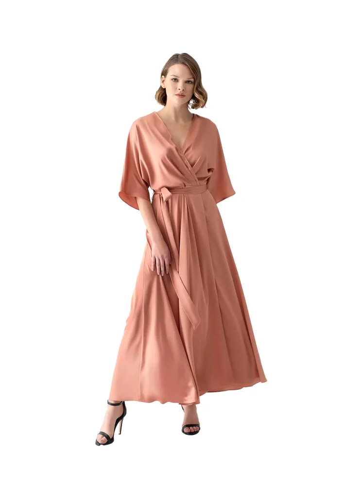 Vittoria Elegant Woman in a Purple Kimono Wrap Maxi Dress - Motrati