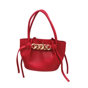Red Leather Embossed Bag - Gold Chain Details with Magnetic Clasp - Motrati