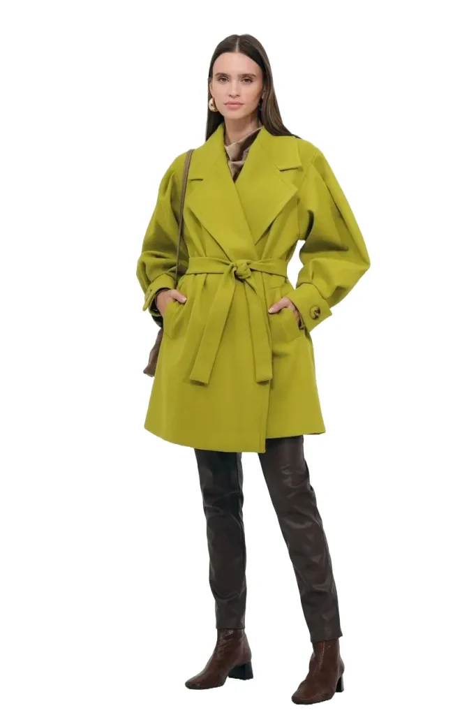 Oversized Belted Coat - Raspberry and Lime Green with Statement Sleeves - Motrati