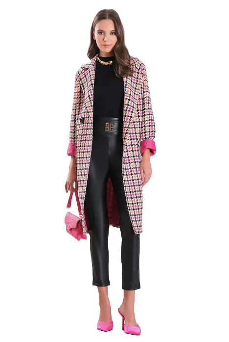 Double-Breasted- Plaid-Patterned--pink-coat