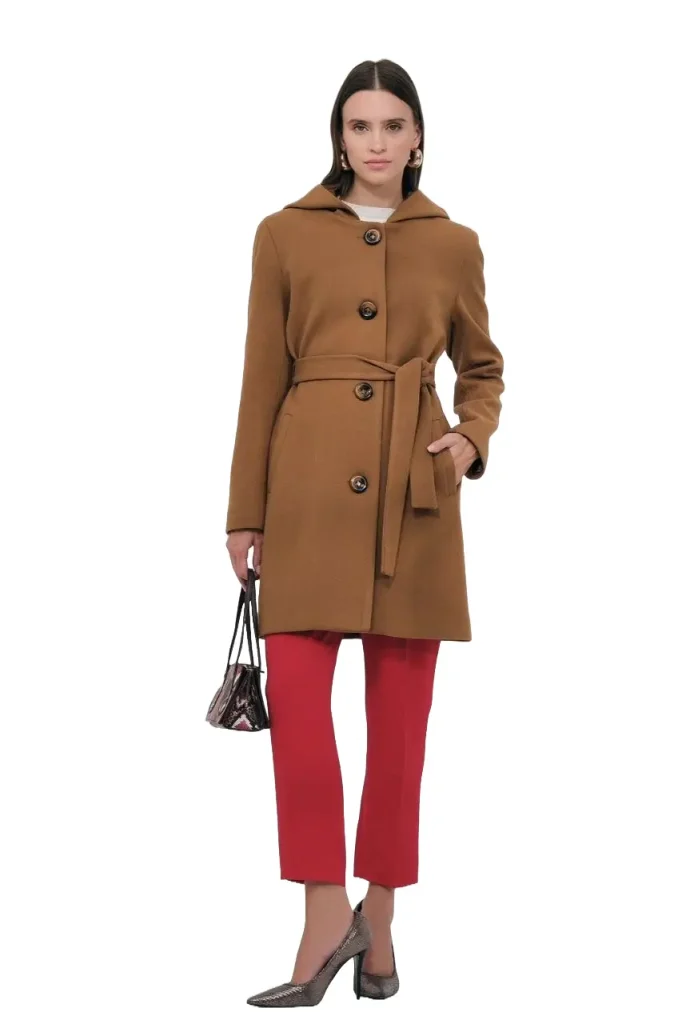 Ema short coat with a hoodie, designed for a cozy and stylish look, perfect for casual wear with a modern edge.