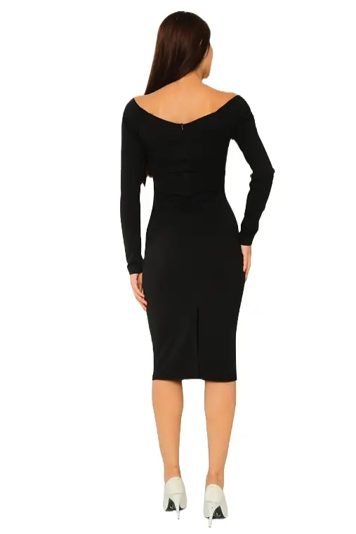 Eulalia-Black-fitted-dress-long-sleeves-