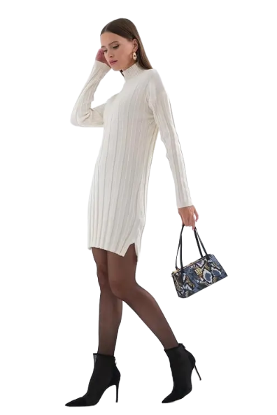 Ezgis-collared-knitted-fitted-dress-long-sleeves-white-cream-color