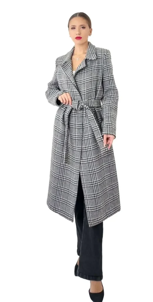 Checked Coat - Black & White Long Checker Print Coat - Motrati