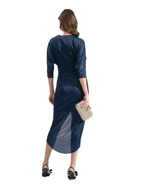 Luce-shiny-textured-long-navy-dress-