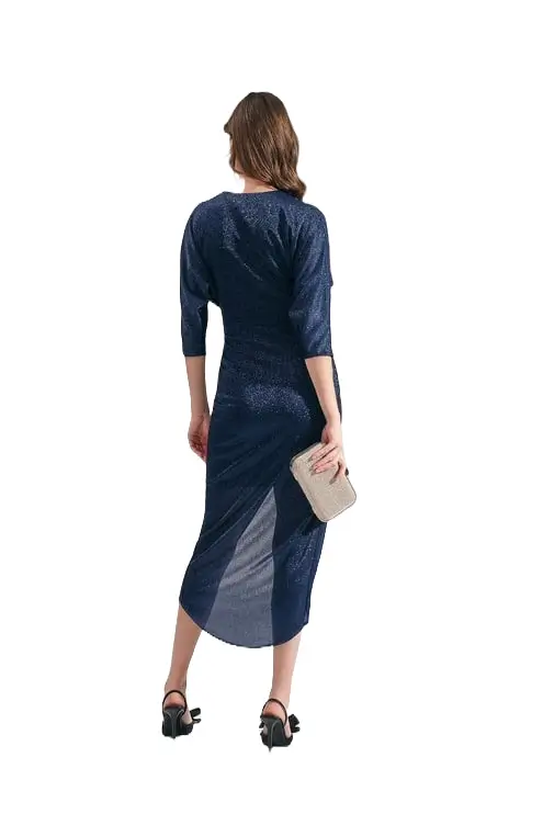 Luce-shiny-textured-long-navy-dress-