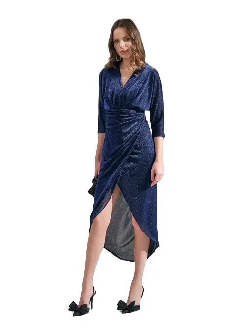 Luce-shiny-textured-long-navy-dress-wrap