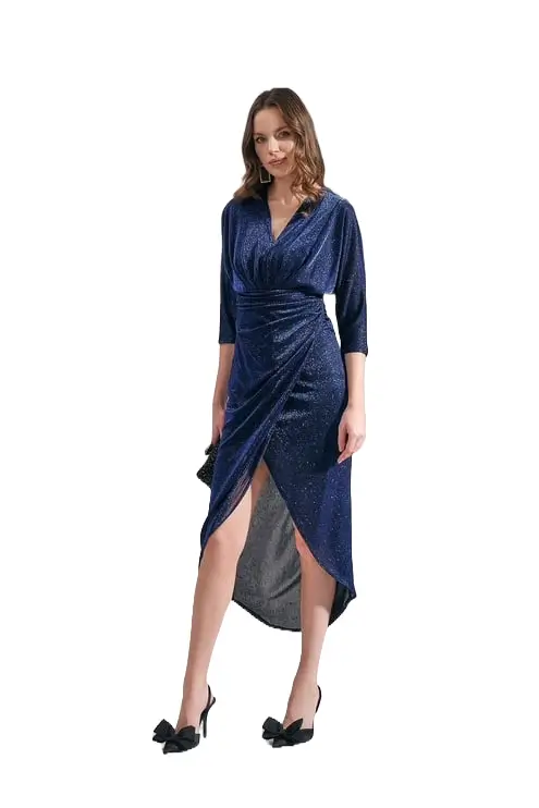 Luce-shiny-textured-long-navy-dress-wrap