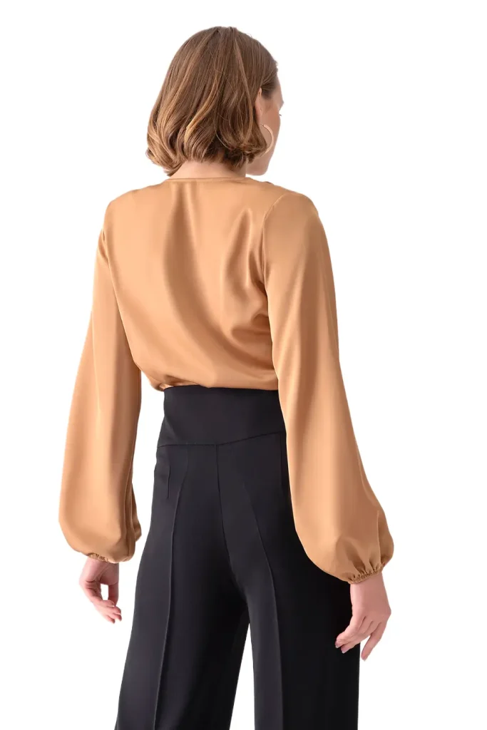 Luna Long-Sleeve Gold Bodysuit - Shimmery Figure-Hugging Base Layer | Elegant Layering Essential for Evening & Special Occasions