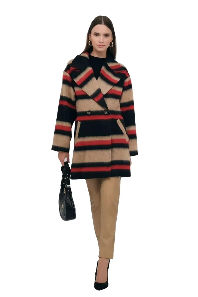 Oversized striped lightweight coat, featuring a relaxed fit and stylish pattern, perfect for a fashionable yet comfortable look.