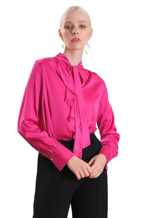 Satin-ruffle-pink-blouse-long-sleeves