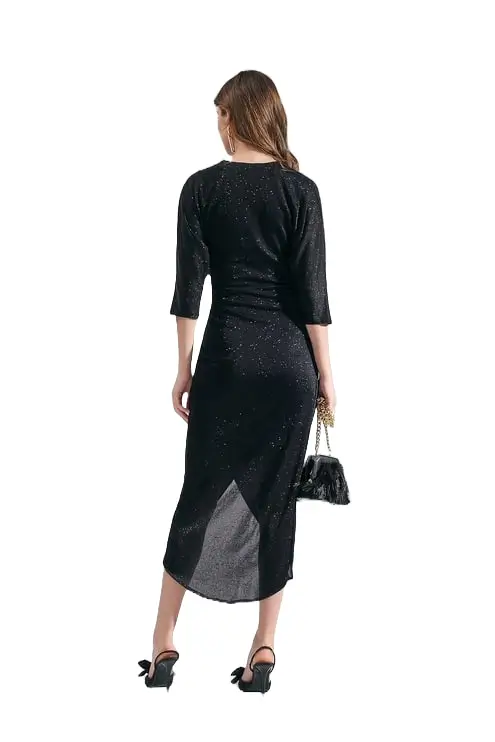 Shiny-textured-long-black-dress-wrap