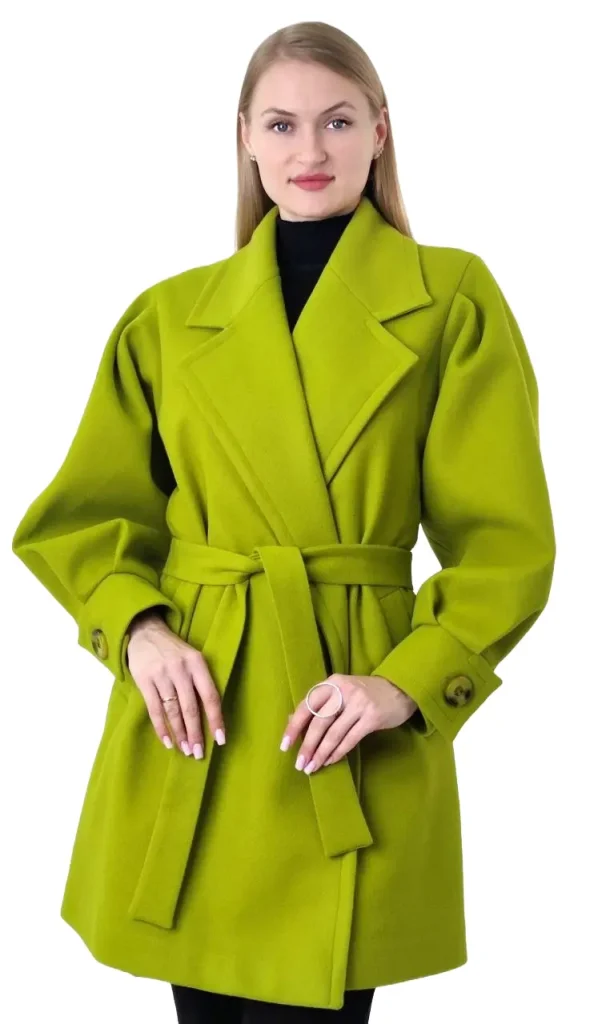Oversized sleeves coat in lime green, featuring a bold and fashionable design for a statement look.