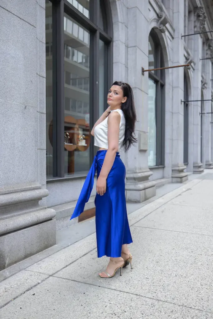 Elaiah long Silk Skirt in Royal Blue color
