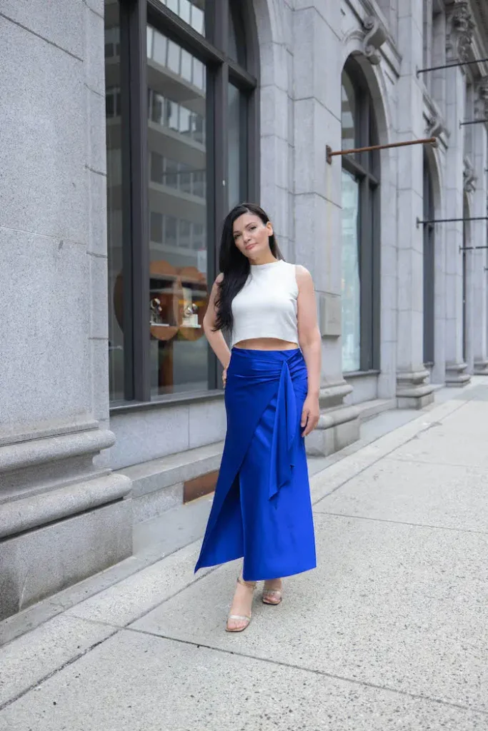 Elaiah long Silk Skirt in Royal Blue color