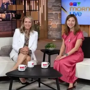 Keri Adams wearing MOTRATi Keri Adams CTV Wearing MOTRATi Leopard Blouse In Live Studio - Vancouver TV personality featured on MOTRATi fashion blog